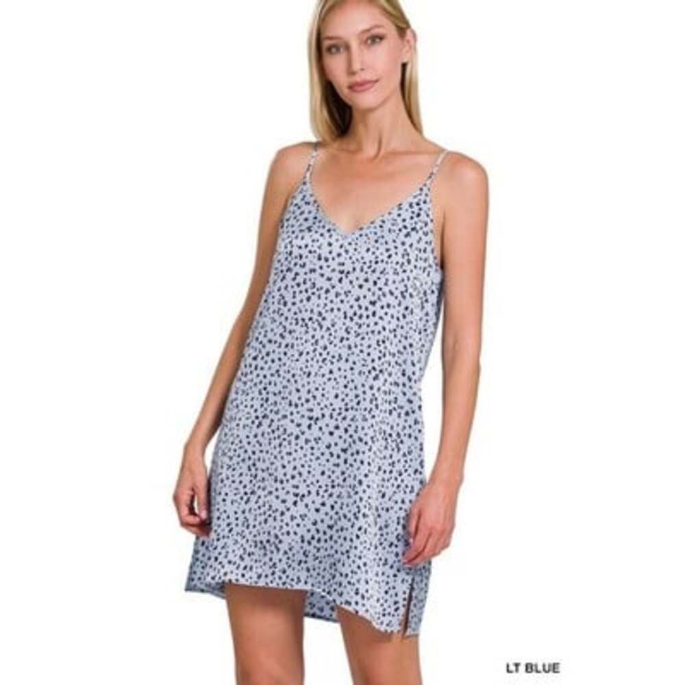 Zenana Cheetah Slip Dress at Silver Blue L NEW Tunic Dress/ Adjustable StrapsQ
